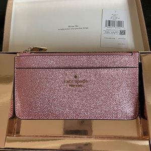 Kate Spade Boxed Large Glitter Slim Cardholder NWT Pink